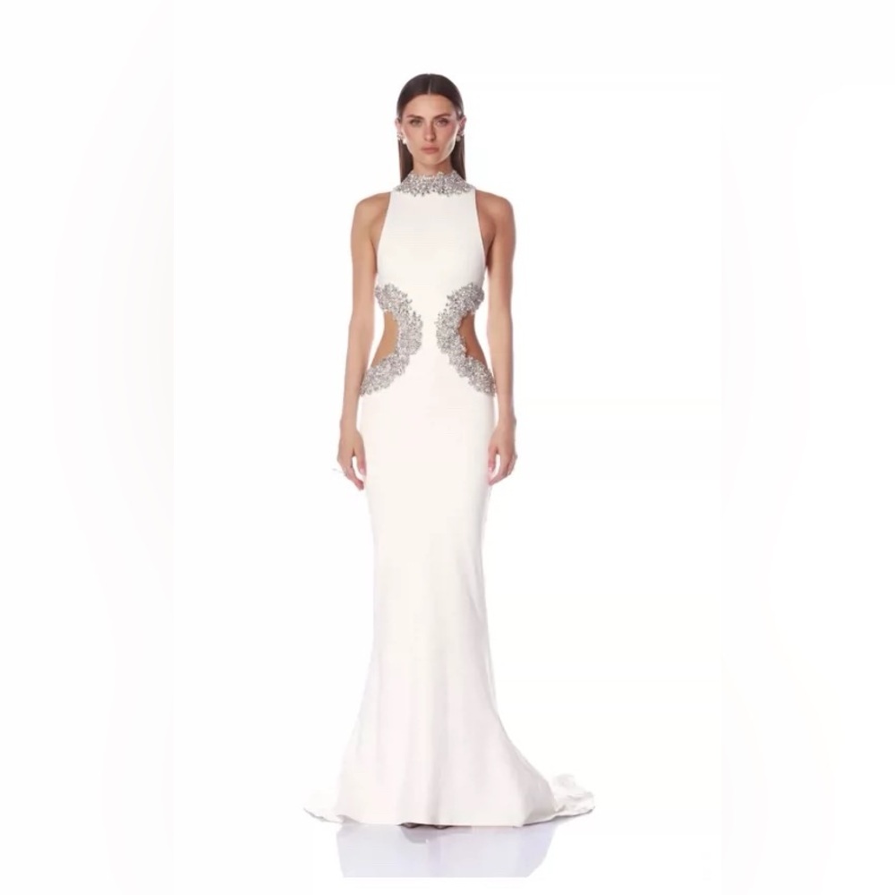 Bronx and Banco Camilla White Maxi Dress with Silver Embellishment